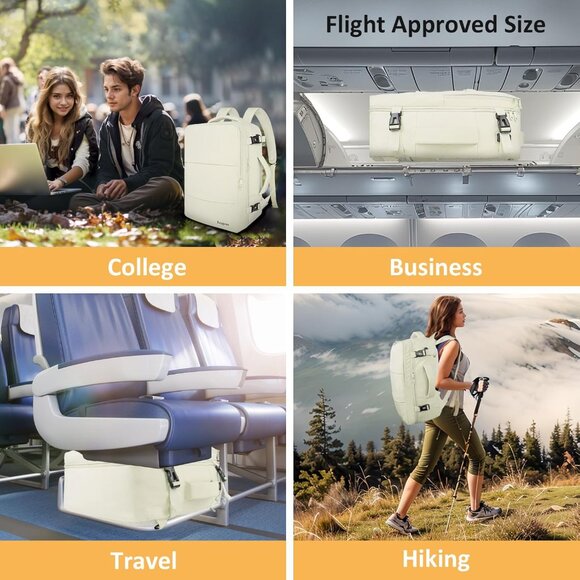 Travel Cream beige Backpack for Women Carry On Laptop Bag USB Port TSA Pouch - Picture 10 of 10